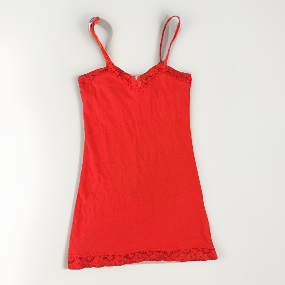 Y2K Layering Red Cami Tank Top Womens Medium 7 9 Lace Trim Shelf Bra Cotton‎